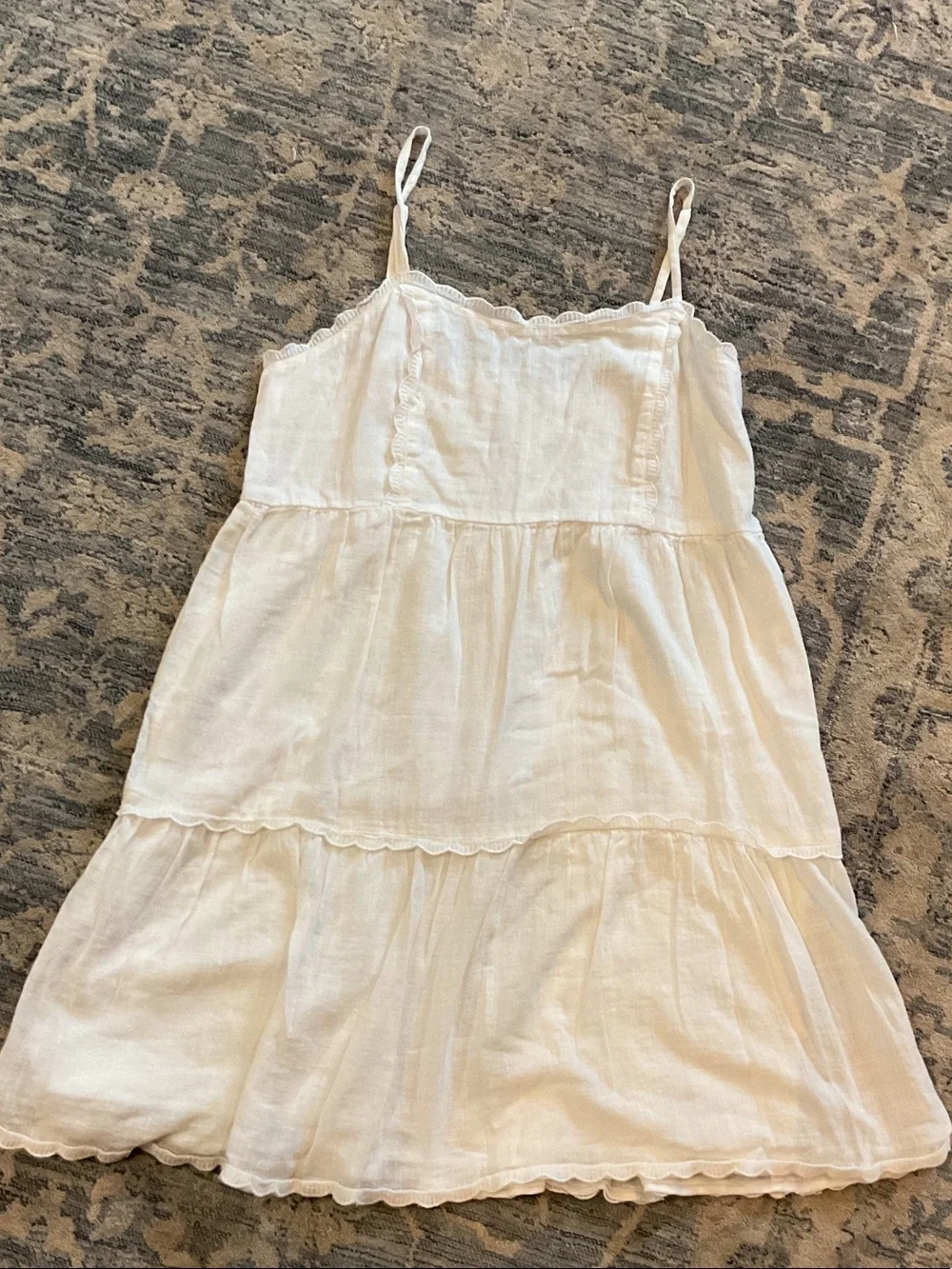 Aeropostale White Tiered Spaghetti-Strap Babydoll Mini Dress lace small cotton